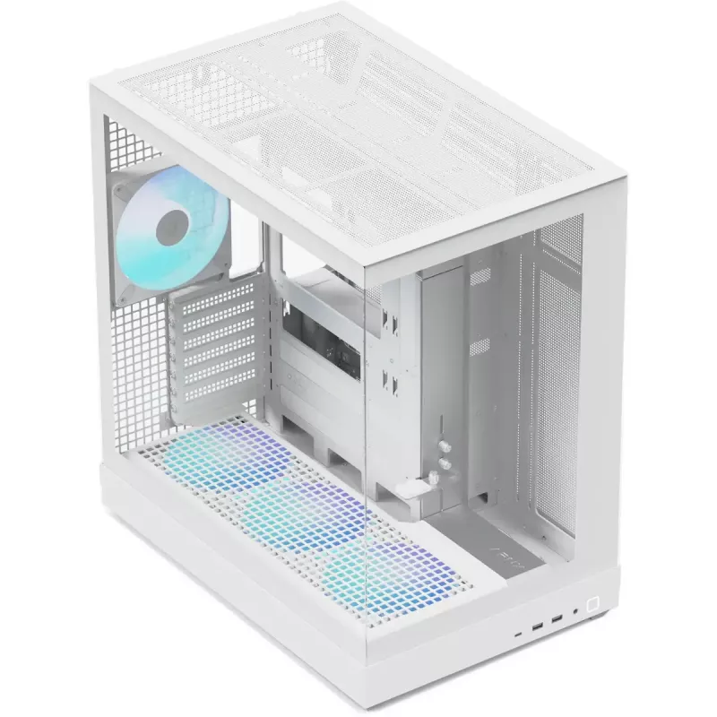 Caja de PC torre APNX V2-F-WT-v1, blanca, con tres paneles de cristal templado