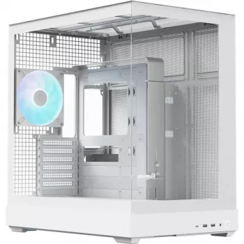 Caja de PC torre APNX V2-F-WT-v1, blanca, con tres paneles de cristal templado
