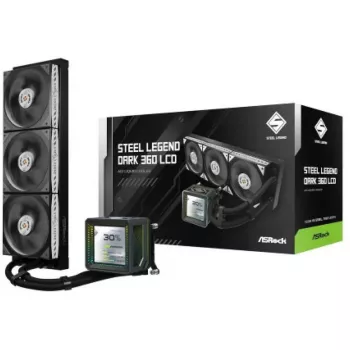 Ventilador de CPU ASROCK Steel Legend Dark 360 LCD – refrigeración líquida AIO de 360 mm con pantalla LCD
