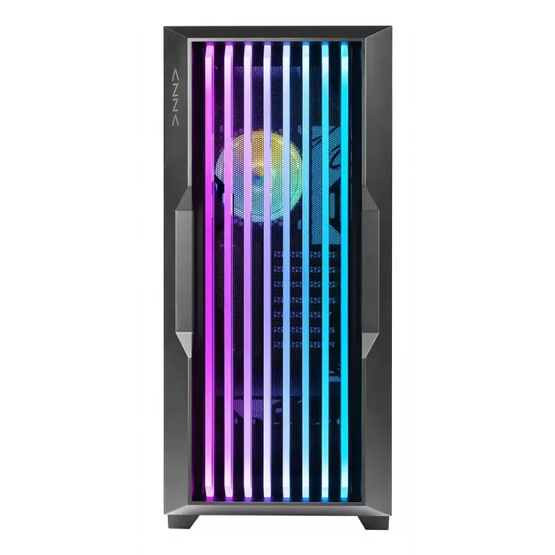 Caja de PC AZZA Guardian Glass semitorre – negra, ATX/Micro‑ATX/ITX/EATX, compatible con 3,5 pulgadas×2 / 2,5 pulgadas×4, ventiladores frontales de 120/140 mm