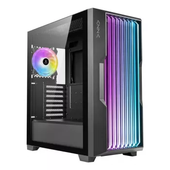 Caja de PC AZZA Guardian Glass semitorre – negra, ATX/Micro‑ATX/ITX/EATX, compatible con 3,5 pulgadas×2 / 2,5 pulgadas×4, ventiladores frontales de 120/140 mm