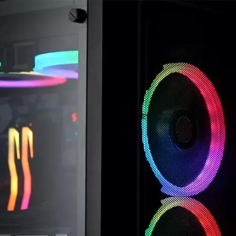 Caja de PC torre Midi RAIJINTEK Ponos MS — negra, compatible con ventiladores frontales de 120/140 mm, 1× 120 mm trasero, HDD 3,5 pulgadas, SSD 2,5 pulgadas, 210×442×485 mm