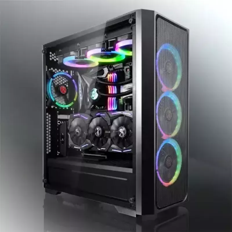 Caja de PC torre Midi RAIJINTEK Ponos MS — negra, compatible con ventiladores frontales de 120/140 mm, 1× 120 mm trasero, HDD 3,5 pulgadas, SSD 2,5 pulgadas, 210×442×485 mm