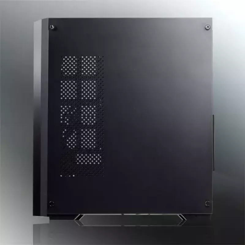 Caja de PC torre Midi RAIJINTEK Ponos MS — negra, compatible con ventiladores frontales de 120/140 mm, 1× 120 mm trasero, HDD 3,5 pulgadas, SSD 2,5 pulgadas, 210×442×485 mm