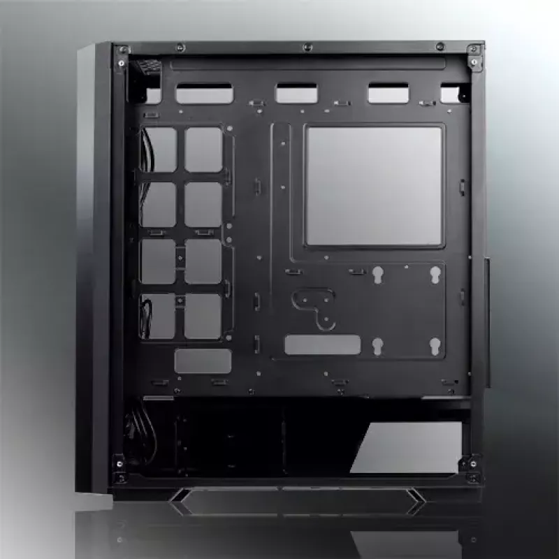 Caja de PC torre Midi RAIJINTEK Ponos MS — negra, compatible con ventiladores frontales de 120/140 mm, 1× 120 mm trasero, HDD 3,5 pulgadas, SSD 2,5 pulgadas, 210×442×485 mm