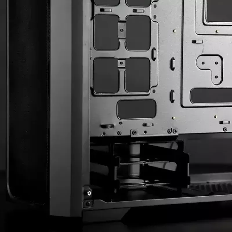 Caja de PC torre Midi RAIJINTEK Ponos MS — negra, compatible con ventiladores frontales de 120/140 mm, 1× 120 mm trasero, HDD 3,5 pulgadas, SSD 2,5 pulgadas, 210×442×485 mm