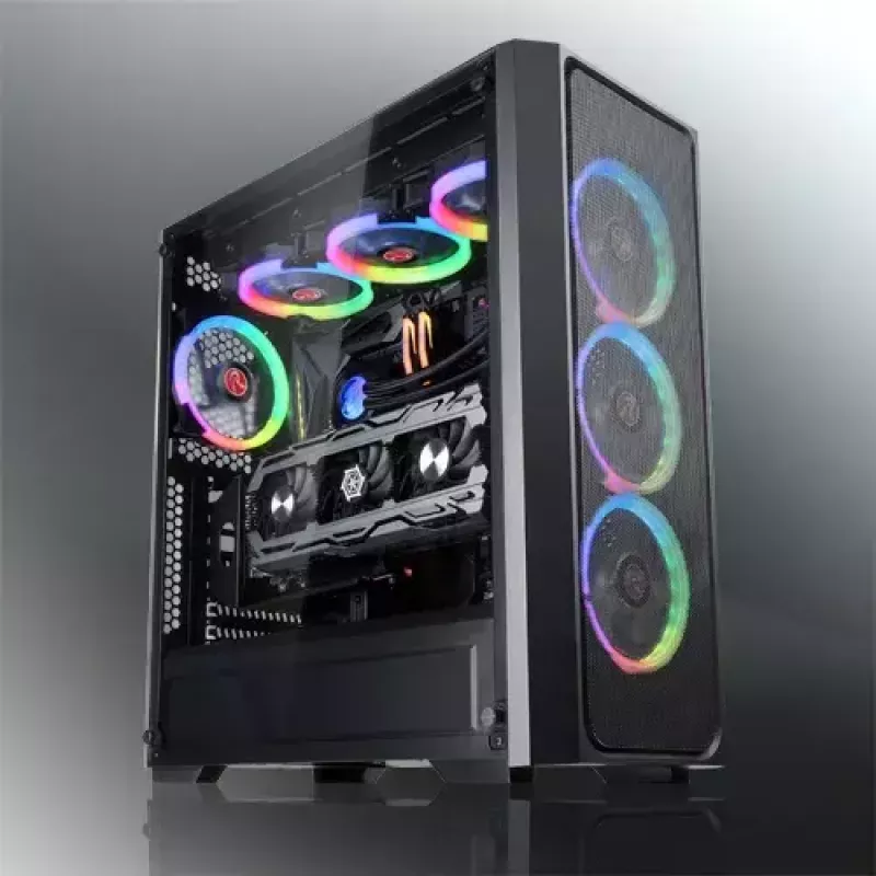 Caja de PC torre Midi RAIJINTEK Ponos MS — negra, compatible con ventiladores frontales de 120/140 mm, 1× 120 mm trasero, HDD 3,5 pulgadas, SSD 2,5 pulgadas, 210×442×485 mm