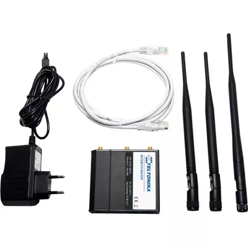 Router de red móvil Teltonika RUT240 — 4G LTE, 3 antenas externas, 2 puertos Fast Ethernet, Wi‑Fi 4 (802.11n) 150 Mbit/s