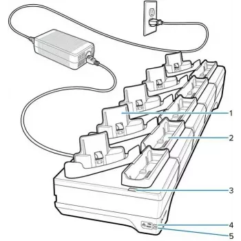 Base de acoplamiento Zebra WT6400 de 5 unidades con cargador de baterías, modelo CRD-WT64-5S5BE-01