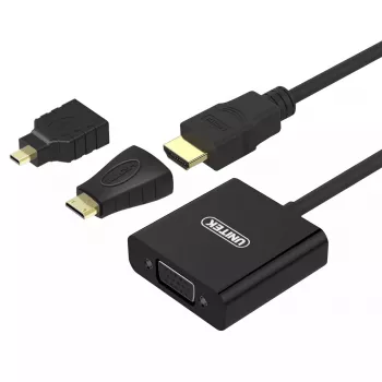 Unitek Y-6355 Adaptador 3 en 1 de Micro/Mini HDMI a VGA + Audio, negro