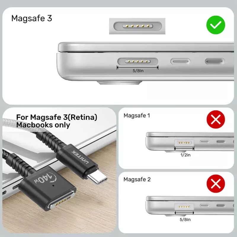 Cable de alimentación UNITEK C14121BK-1M Negro MagSafe 3 USB C 1m 28V 5A