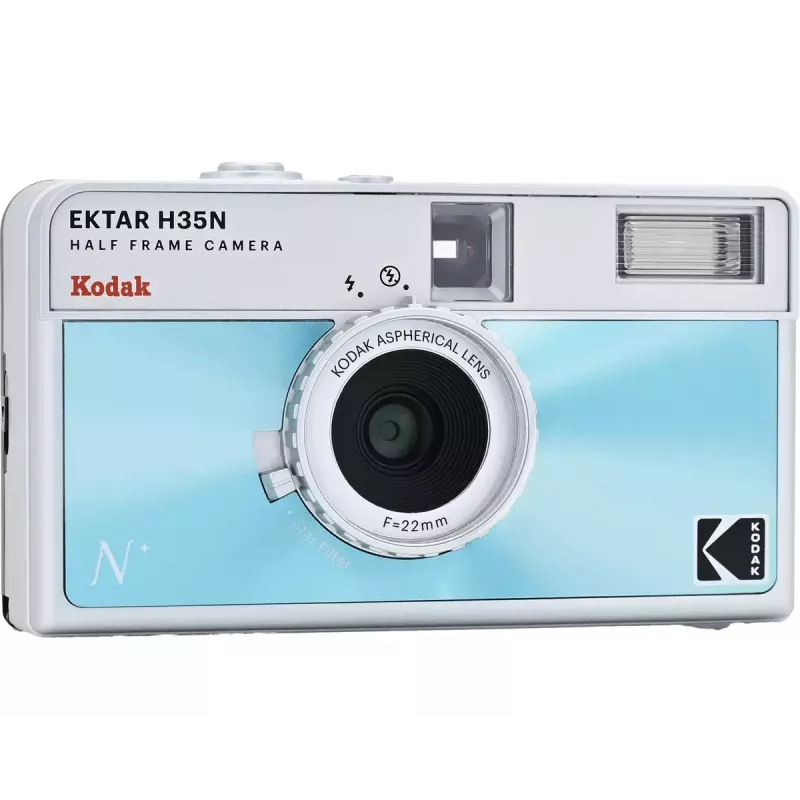 Cámara de película de 35 mm Kodak EKTAR H35N Glazed Blue — Point-and-Shoot, objetivo fijo