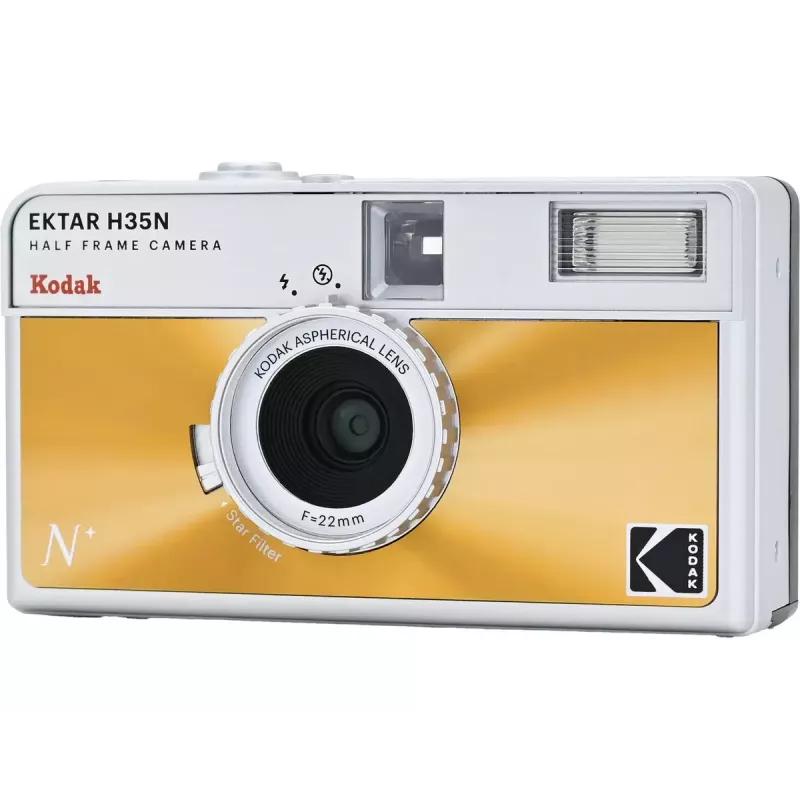 Cámara de película de 35 mm Kodak EKTAR H35N glaseado naranja — Point-and-Shoot, distancia focal fija