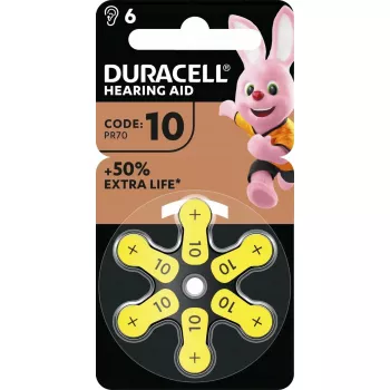 Pilas para audífonos Duracell EasyTab talla 10, pack de 6