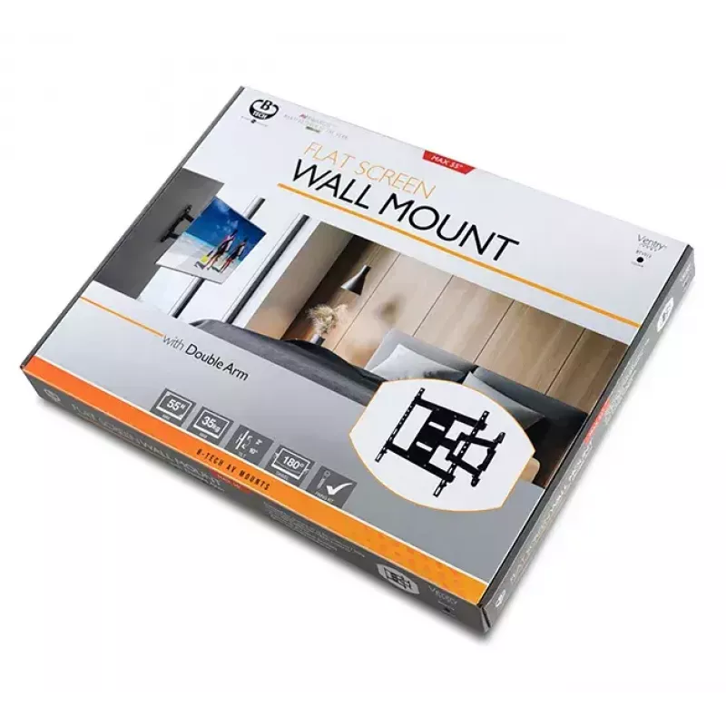 Soporte de pared/techo para pantallas de señalización B-TECH BTV513 para 55 inch (139,7 cm), máx. 35 kg, VESA 426×400, inclinación -2–10°, giro 180° – Negro