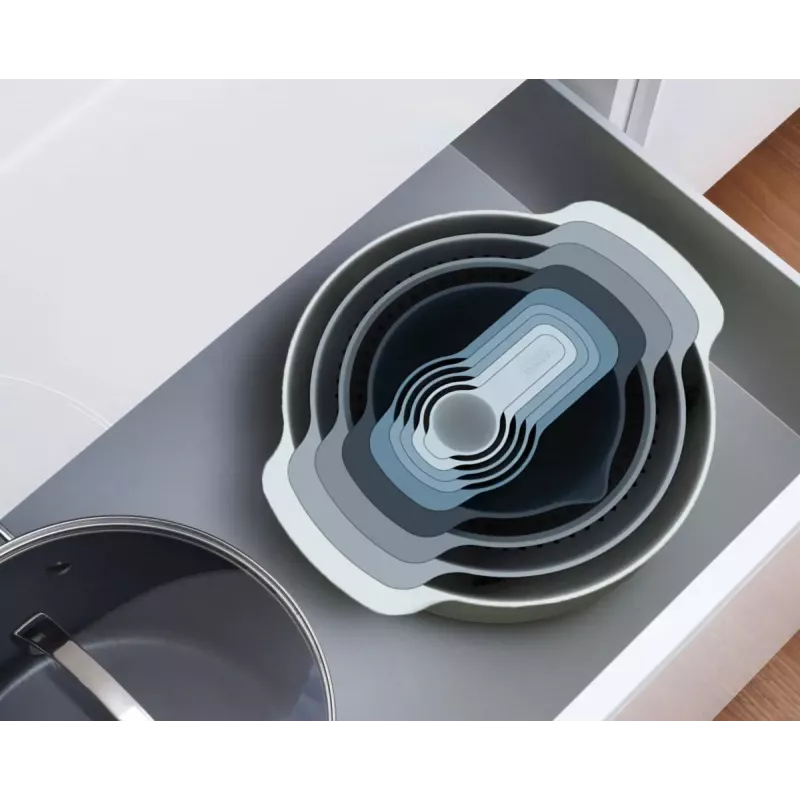 Set Joseph Joseph Nest apilable azul gris 4,5 L bol 1,65 L escurridor
