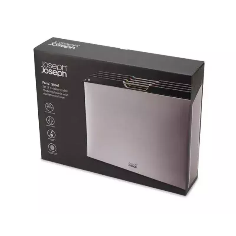 Joseph Joseph Folio Steel Juego de 4 tablas de cortar con estuche de acero, 60170