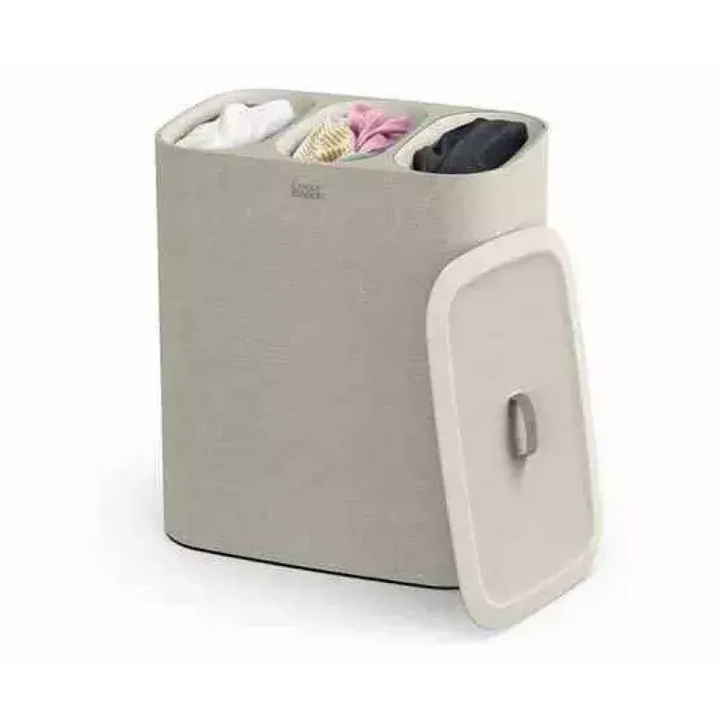 Cesto de ropa Joseph Joseph Tota Trio 90L — capacidad de 90 litros, clasificación con tres compartimentos, ecru