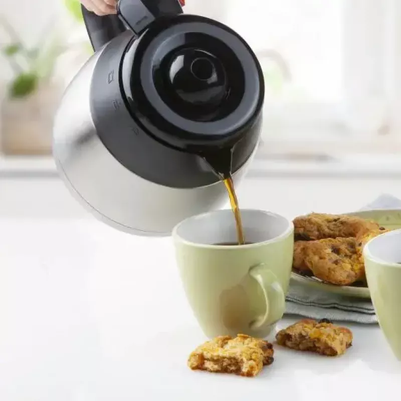 Cafetera de filtro Domo DO709K — semiautomática, depósito de agua de 1 L, jarra de 8 tazas, LCD, acero inoxidable/negro