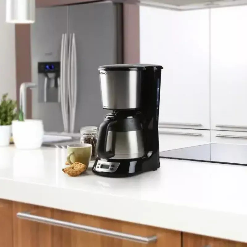Cafetera de filtro Domo DO709K — semiautomática, depósito de agua de 1 L, jarra de 8 tazas, LCD, acero inoxidable/negro
