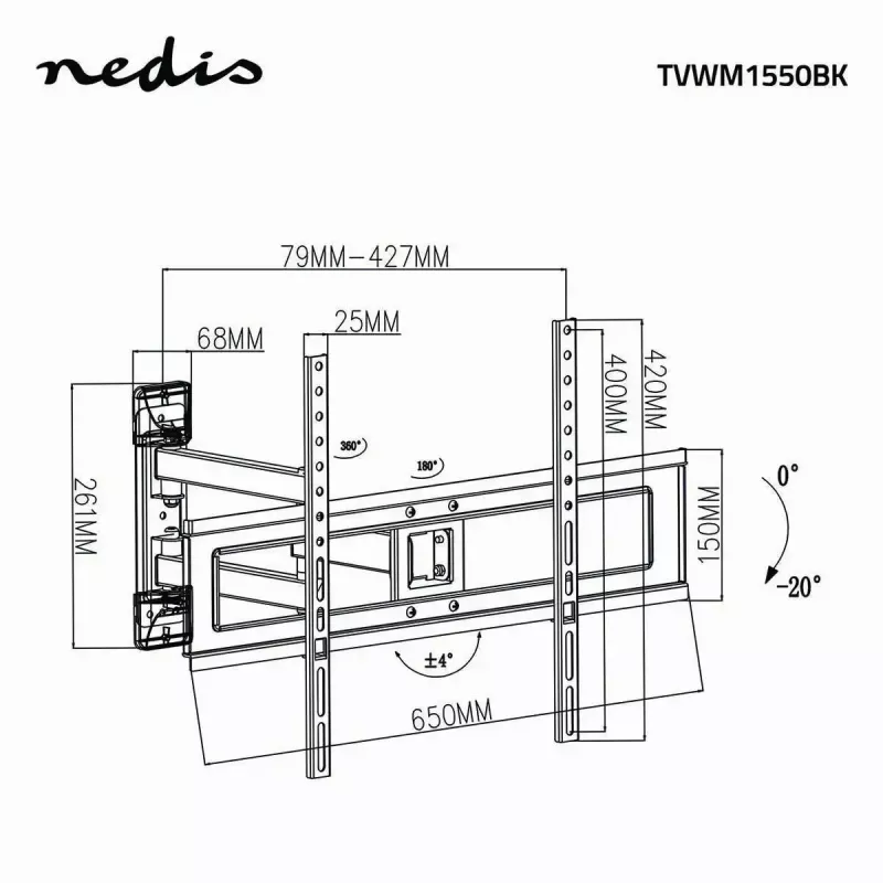 Soporte de pie para TV Nedis TVWM1550BK para pantallas de 94–177,8 cm (37–70