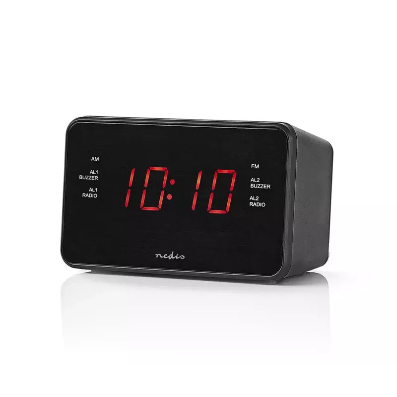 Despertador digital Nedis CLAR002BK — pantalla LED, AC 220–240V, 130×80×70 mm, negro
