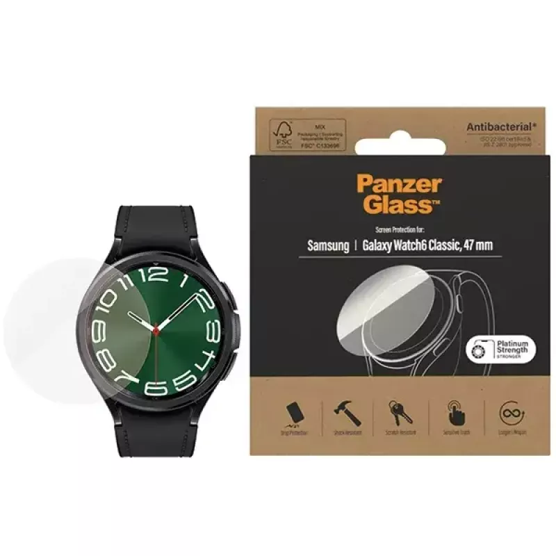 Protector de pantalla PanzerGlass para Samsung Galaxy Watch6 Classic 47mm – lámina de vidrio antibacteriana