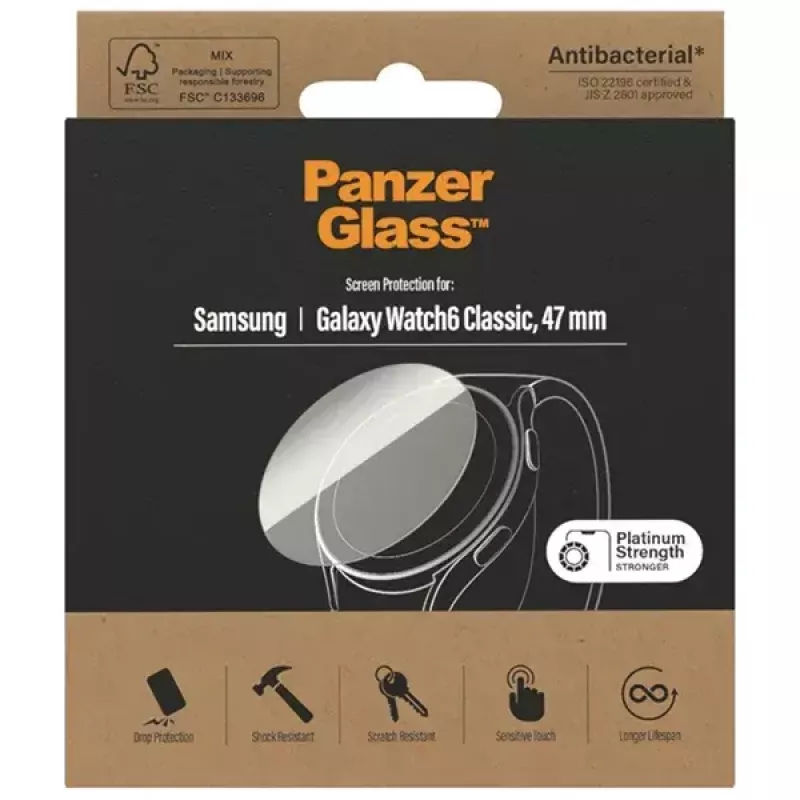 Protector de pantalla PanzerGlass para Samsung Galaxy Watch6 Classic 47mm – lámina de vidrio antibacteriana