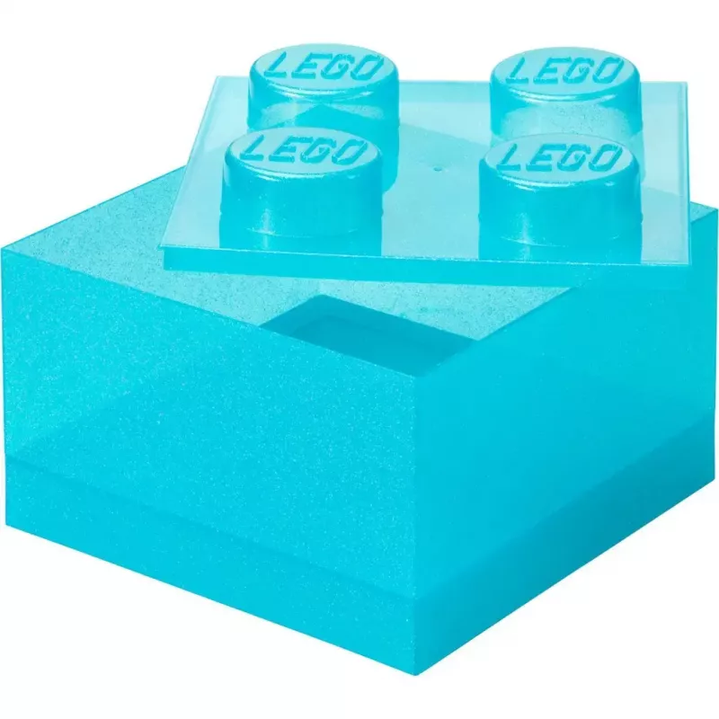 Storage Brick 4 Top Lid Glitter by room copenhagen — caja de almacenamiento tipo LEGO azul claro/transparente