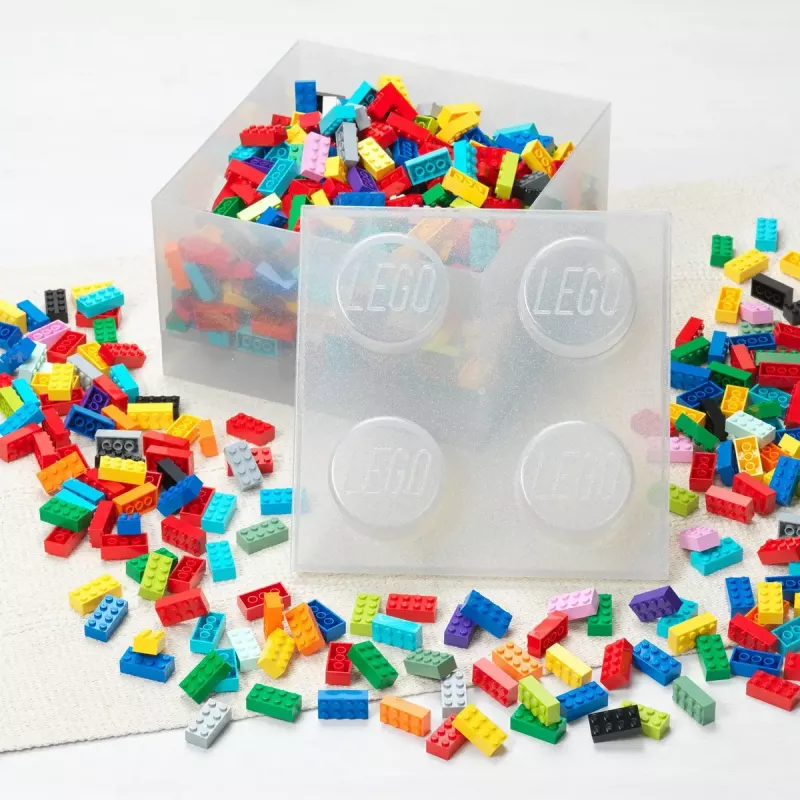 Storage Brick 4 Top Lid Glitter (transparente) de room copenhagen — caja de almacenamiento compatible con LEGO, 4 tetones, transparente con purpurina