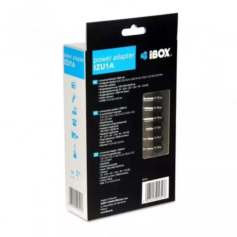 Fuente de alimentación IBOX IZU1A para interior 100–240 V negra, 75×35×43 mm