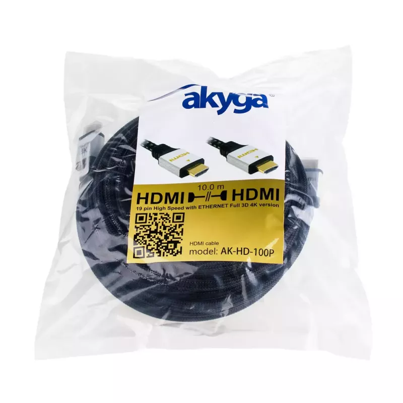 Cable HDMI 2.0 Akyga AK-HD-100P, trenzado, serie PRO, 10 m, negro