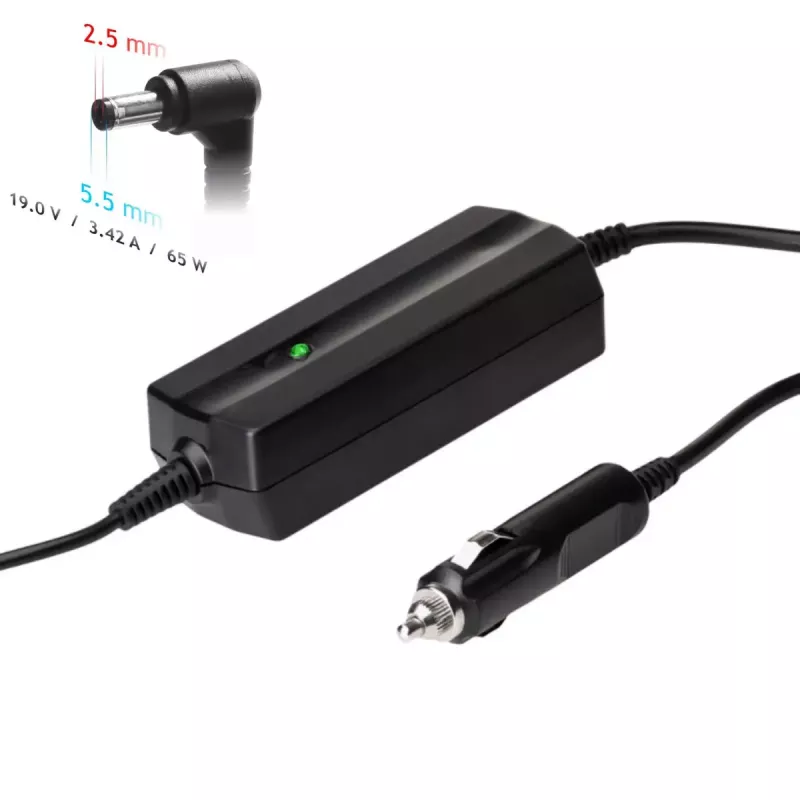 Fuente de alimentación para portátil de coche Akyga AK-ND-31 para Asus / Toshiba, 65 W, 19 V / 3,42 A, 5,5 x 2,5 mm, entrada 12 V