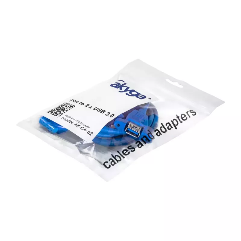 Cable adaptador USB 3.0 interno Akyga AK-CA-62, cabecera de 19 pines a 2 x conector hembra USB-A, 0,65 m