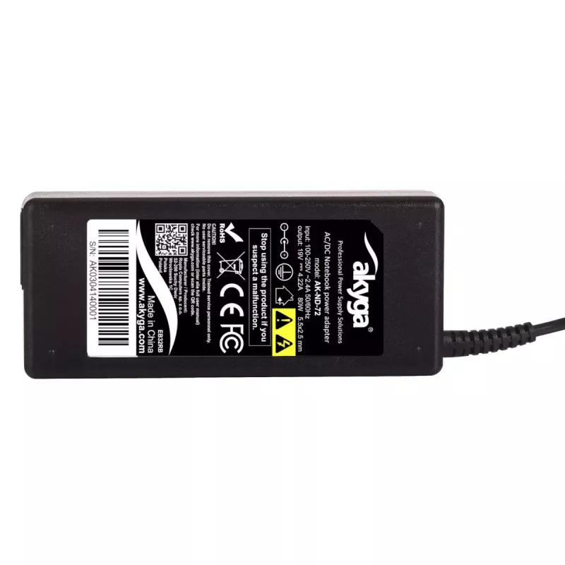 Fuente de alimentación Akyga AK-ND-72 para portátiles Toshiba e impresoras Zebra, 80 W, 19 V, 4,22 A, 5,5 x 2,5 mm