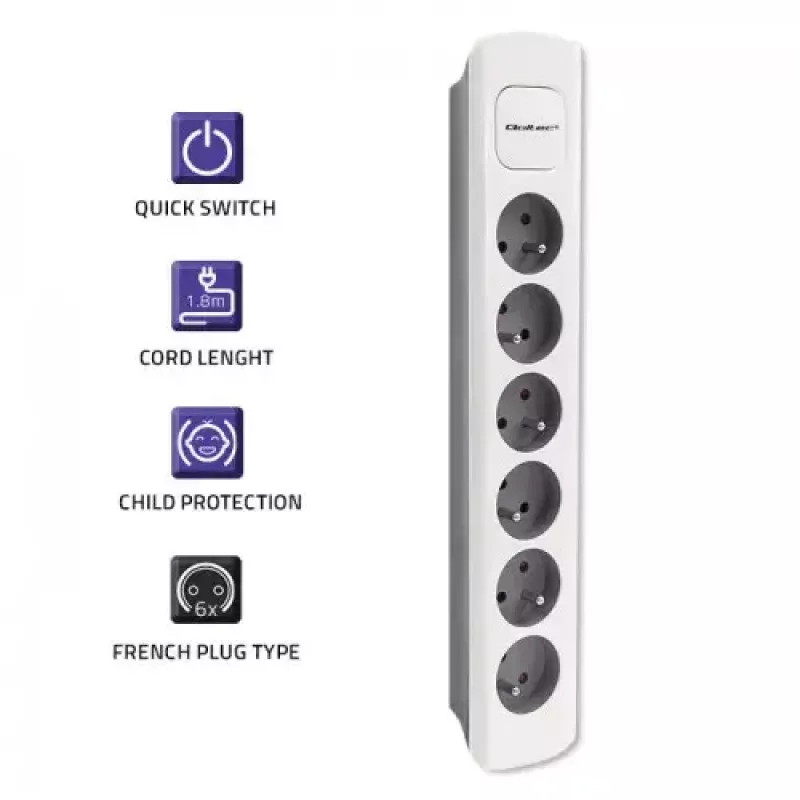 Regleta Qoltec 50297 1,8 m 6 tomas de corriente para interior gris blanco