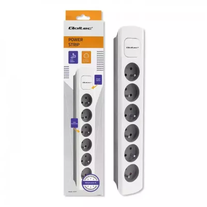 Regleta Qoltec 50297 1,8 m 6 tomas de corriente para interior gris blanco