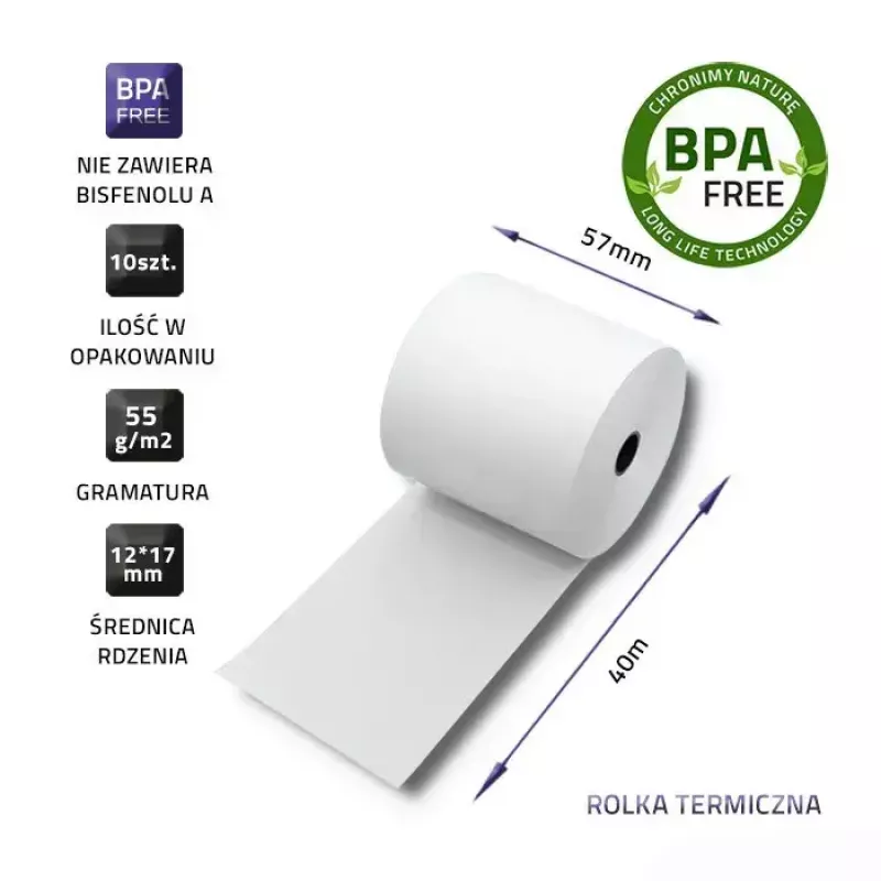 Rollo térmico QOLTEC 57 x 40 mm 55 g/m² sin BPA — QOLTEC 51897
