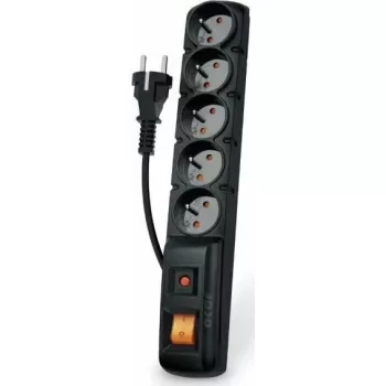 Regleta Acar F5 con protección contra sobretensiones — 5 tomas, cable de 1,5 m, negra