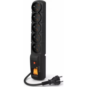 Regleta Acar F5 con protección contra sobretensiones 5 tomas cable de 3 m negra conector recto (W0101)