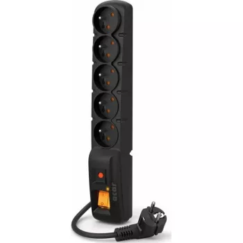 Regleta con protección contra sobretensiones Acar F5 — 5 tomas, cable de 1 m, negra