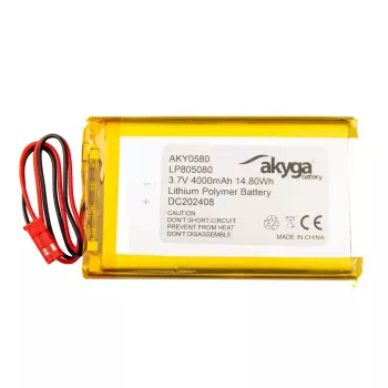 Batería Li-Po Akyga AKY0580 LP805080 3,7 V 4000 mAh con PCM, JST 2,54 mm 2 pines, cable de 150 mm