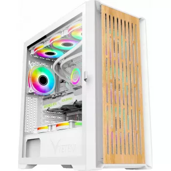 Caja de ordenador VETENI Woody ARGB, ATX, blanca