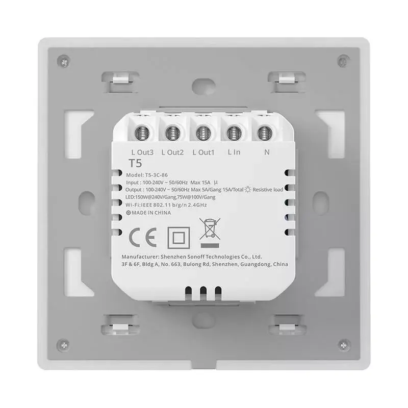 Interruptor táctil inteligente de pared Sonoff WiFi TX T5 2C, 2 canales, paneles táctiles para dos circuitos