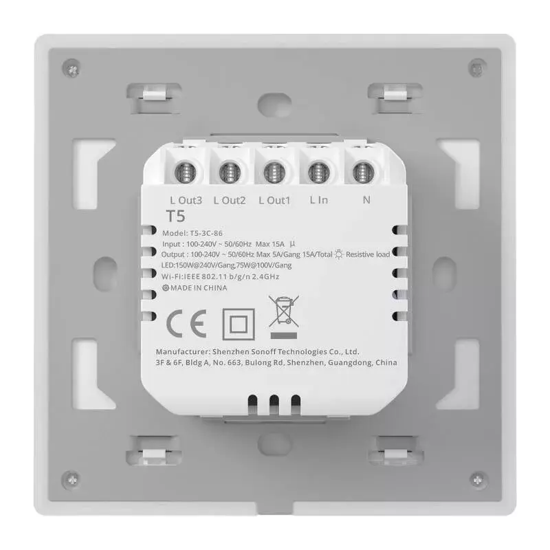 Interruptor inteligente de pared Sonoff T5 3C 3 canales Wi‑Fi táctil (empotrar)
