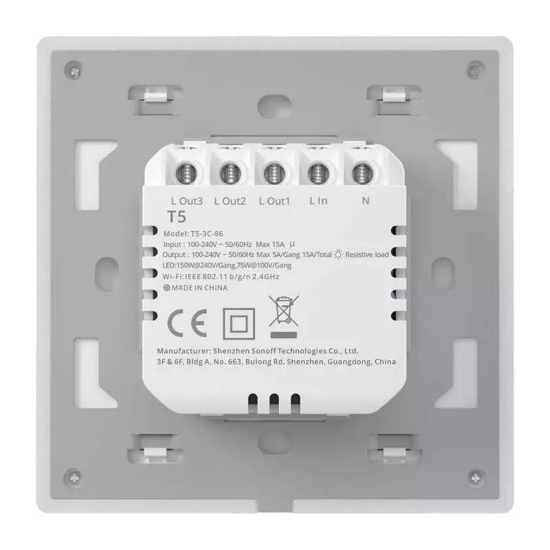 Interruptor táctil inteligente de pared WiFi Sonoff T5 4C 4 canales (T5-4C-86)