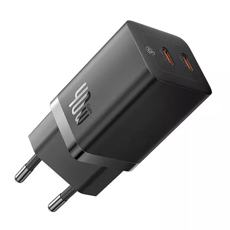 Cargador de pared Baseus GaN5 40 W, 2x USB-C (negro)