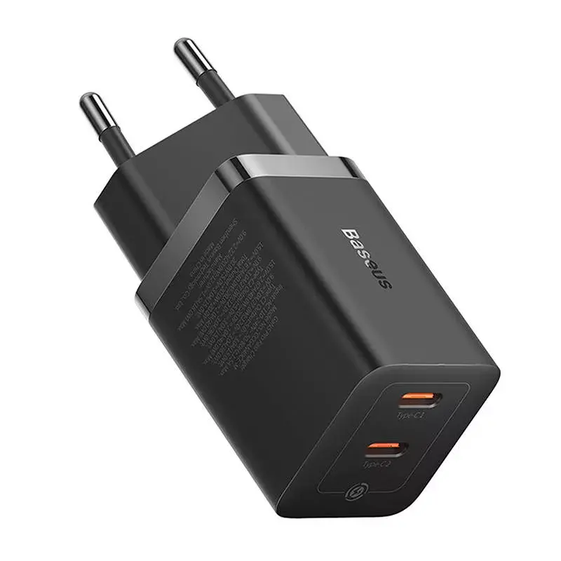 Cargador de pared Baseus GaN5 40 W, 2x USB-C (negro)