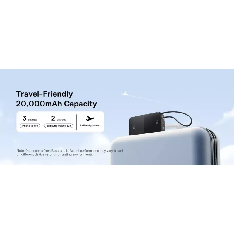 Batería externa Baseus EnerFill Bipow2 Pro – 20000 mAh, PD 3.0 y QC 3.0, 22,5 W, 1×USB-A + 1×USB-C, negro, hasta 3 dispositivos