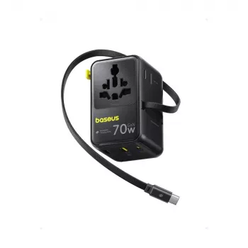 Cargador Baseus EnerCore CG11 — cargador rápido de CA para interiores, 2x USB‑C, cable de 1 m, negro
